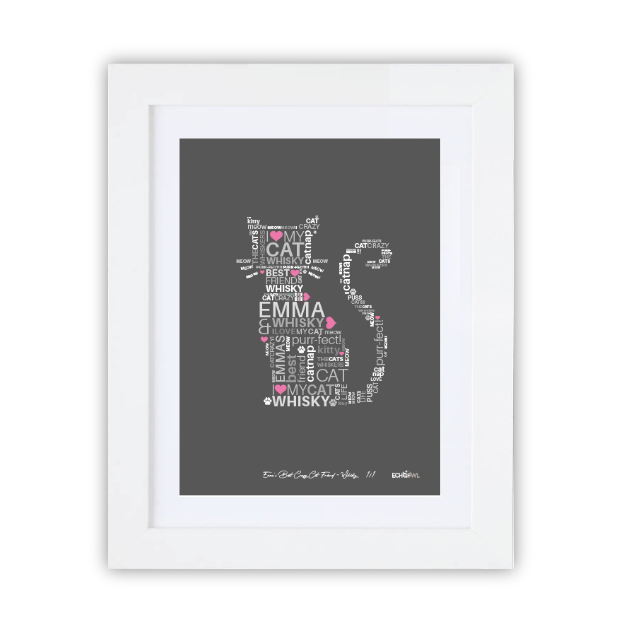 Personalised Framed Cat Prints - Red Hearts